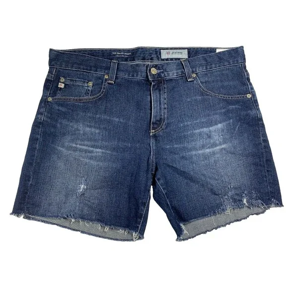 AG Adriano Goldschmied Becke Jean Shorts Women 32R Blue Relaxed Slim Distressed - Picture 3 of 8